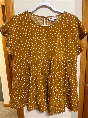Andree Mustard Polka Dot Tiered Blouse